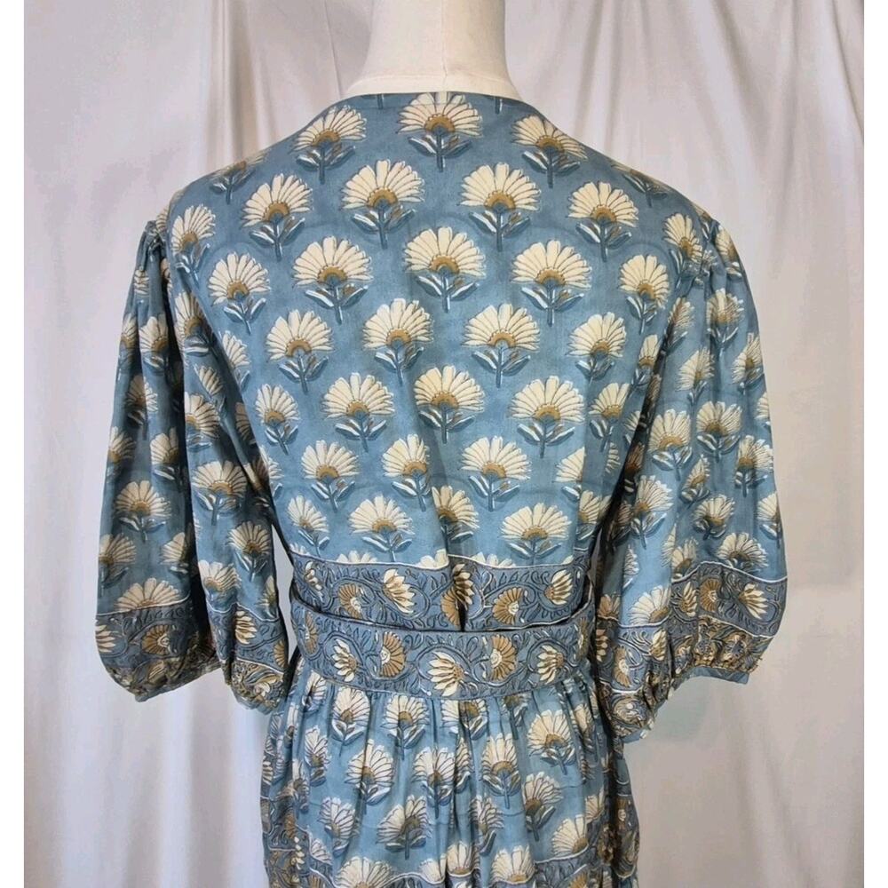 Victoria Dunn Bermuda Blossom Blue Green Floral Cotton Midi Dress Large - Picture 10 of 12